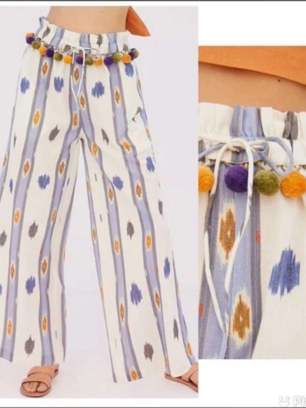 Anthropologie / Ollari Light Blue and Cream Striped Elastic Waist Pants